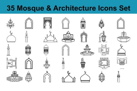 35 Mosque Architecture Icons Set: A Versatile Resource for Islamic Design Projects