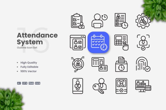 Attendance System Icons for Modern Design