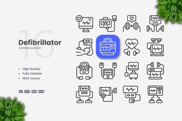 Defibrillator Icons: Simple and Clean Design