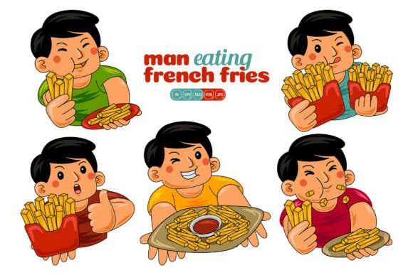 Man Eating French Fries Vector Pack 02: A Versatile Design Asset for Creative Professionals
