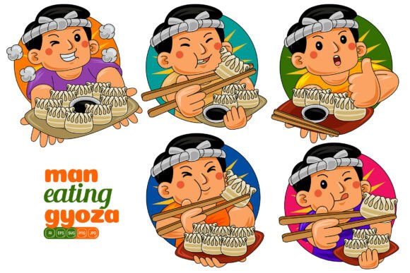 Man Eating Gyoza Vector Pack 01