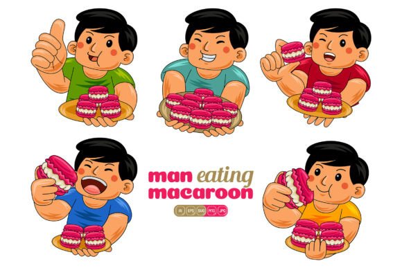 Man Eating Macaroon Vector Pack 01: A Versatile Design Resource for Creative Professionals