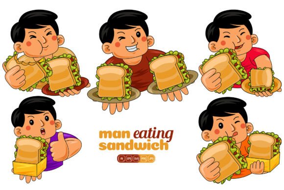 Man Eating Sandwich Vector Pack 01