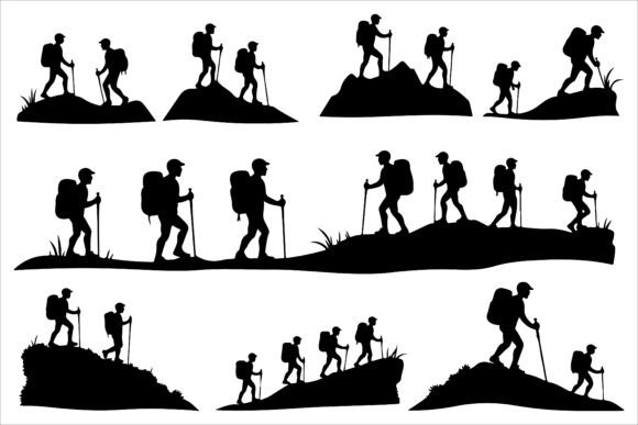 Stylized Hiking Icons and Illustrations for Creative and Practical Use