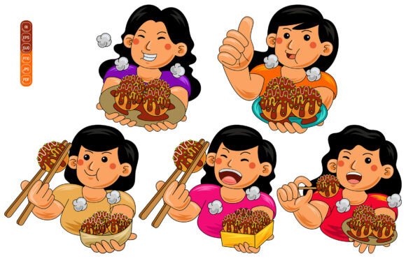 Woman Eating Takoyaki Vector Pack 01: A Versatile Design Asset for Modern Creatives